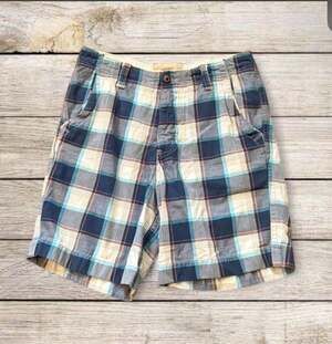 Hollister Blue and Tan Plaid Flat Front Classic Shorts